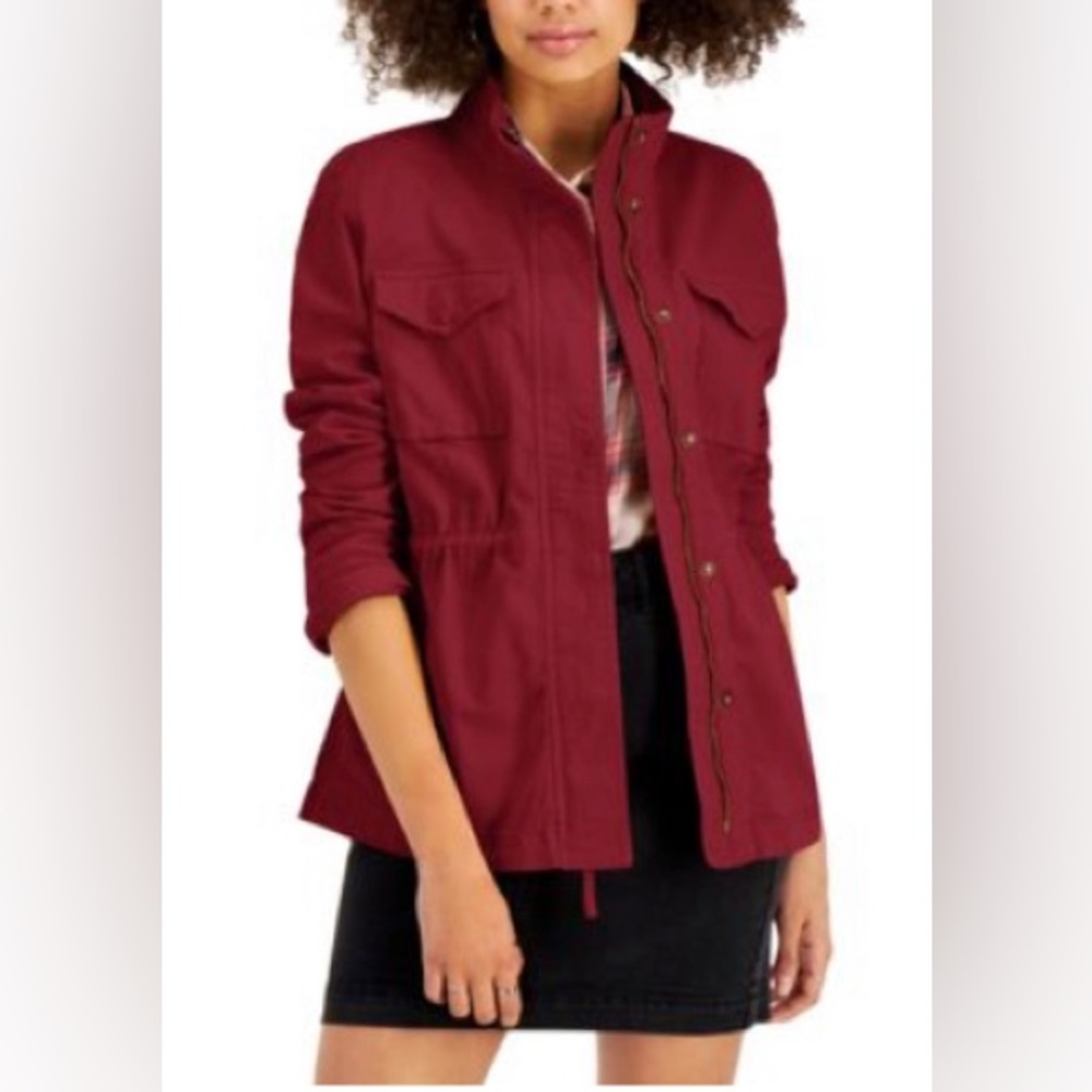NWT Style & Co Twill Utility Jacket - Size M (Crimson Red)